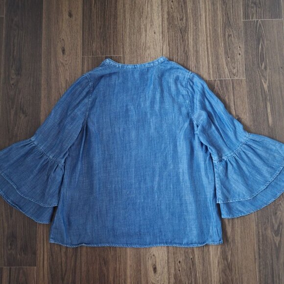 💙 Gap Chambray Tiered Bell Sleeve 100% Lyocell Size L/XL Soft Oversized Western - Picture 6 of 7